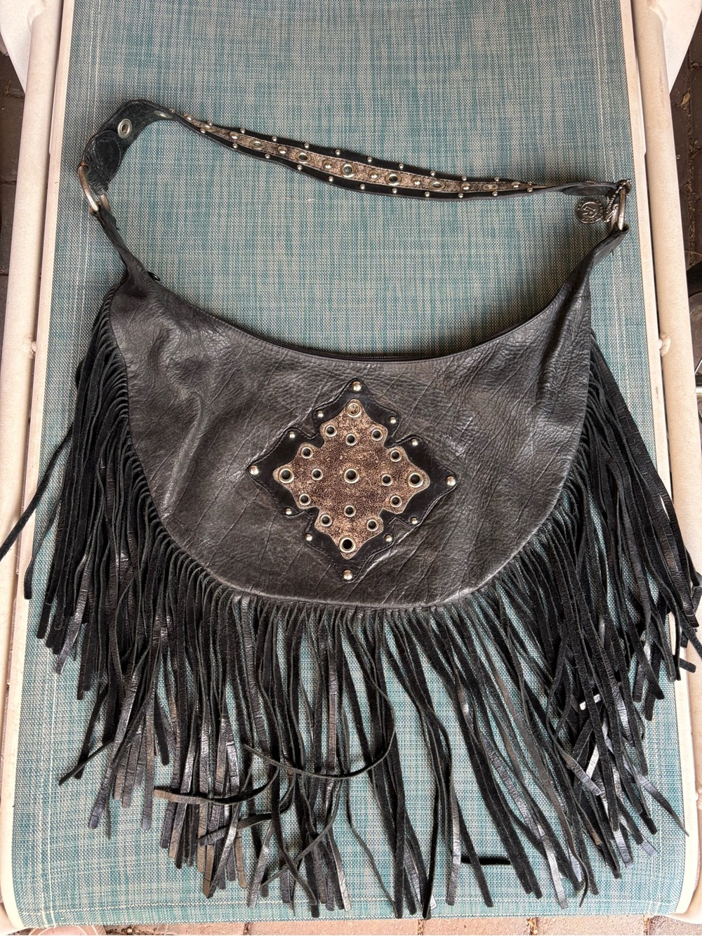 Vintage Black Leather Fringed Purse